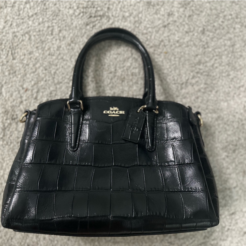 Coach Black Croc-Embossed Satchel